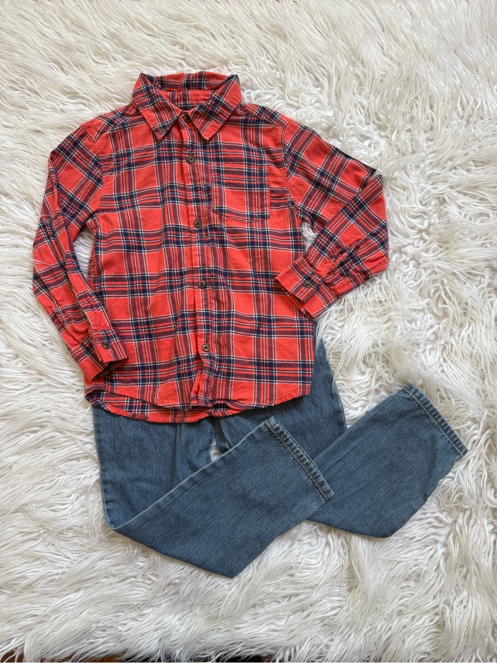 Carter's Red Plaid Button-Down Shirt and Jeans